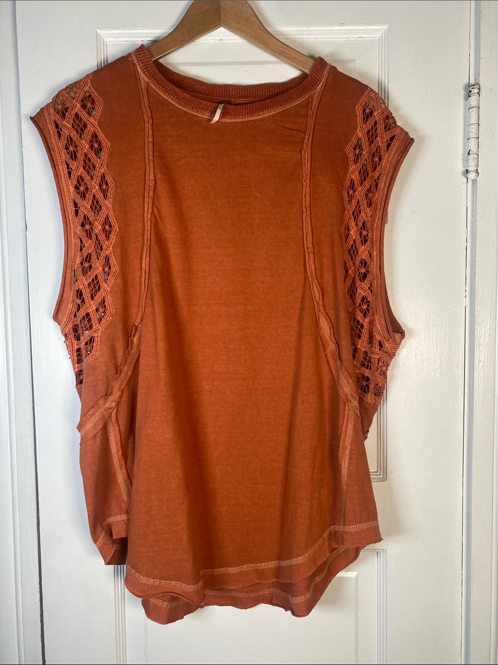 Free People table for two Rust Crochet-Sleeveless Top size small oversized